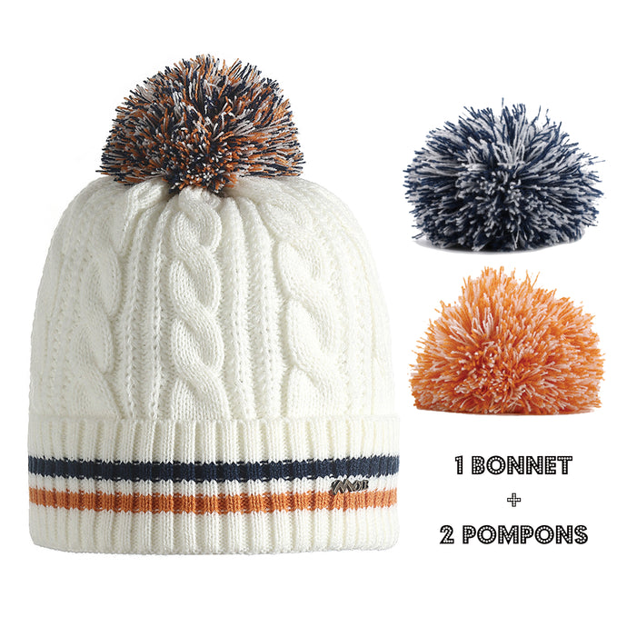 Bonnet Femme Hélène Beige, Pompon et Doublure Polaire