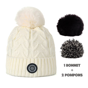 bonnet blanc femme pompon