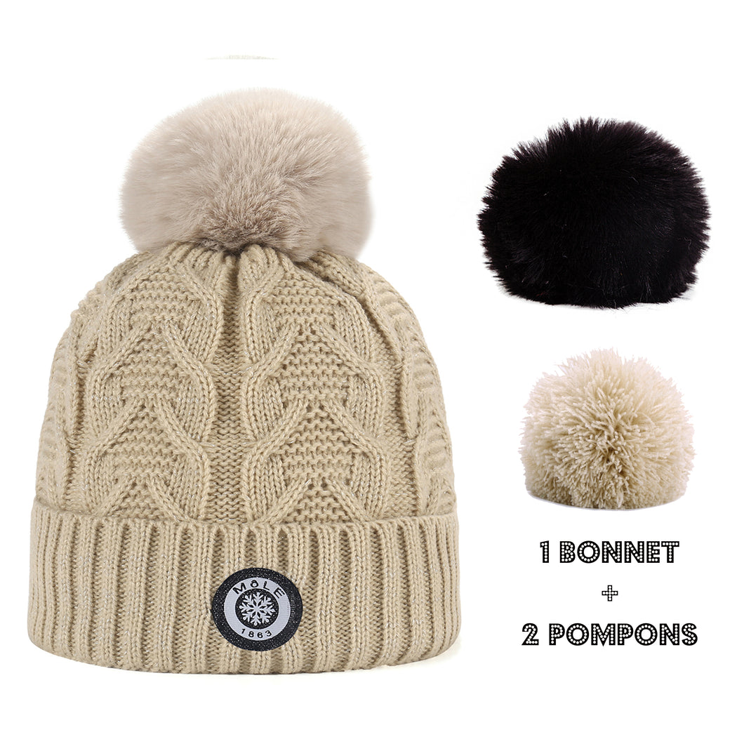 bonnet femme beige pompon